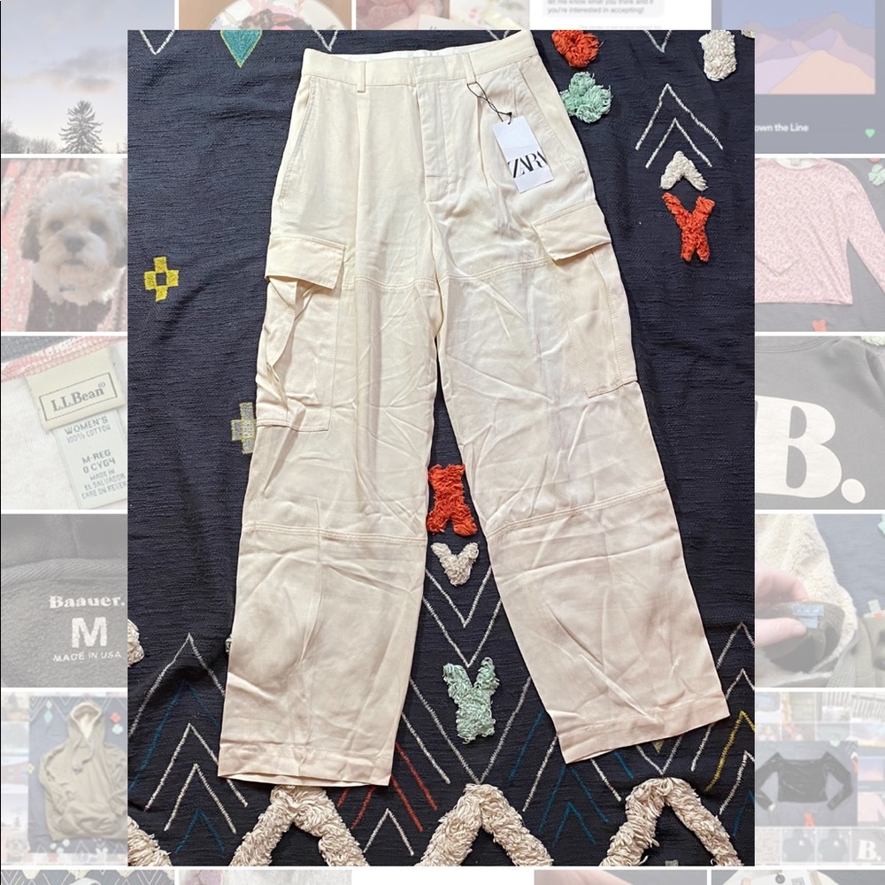 NWT zara cargo pants. not denim material more of a soft thicker silky material